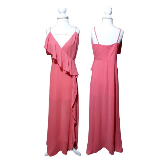 Lovers + Friends Salmon Pink Cocktail Bridesmaid Sleeveless Ruffle Leg Split M - Picture 1 of 9